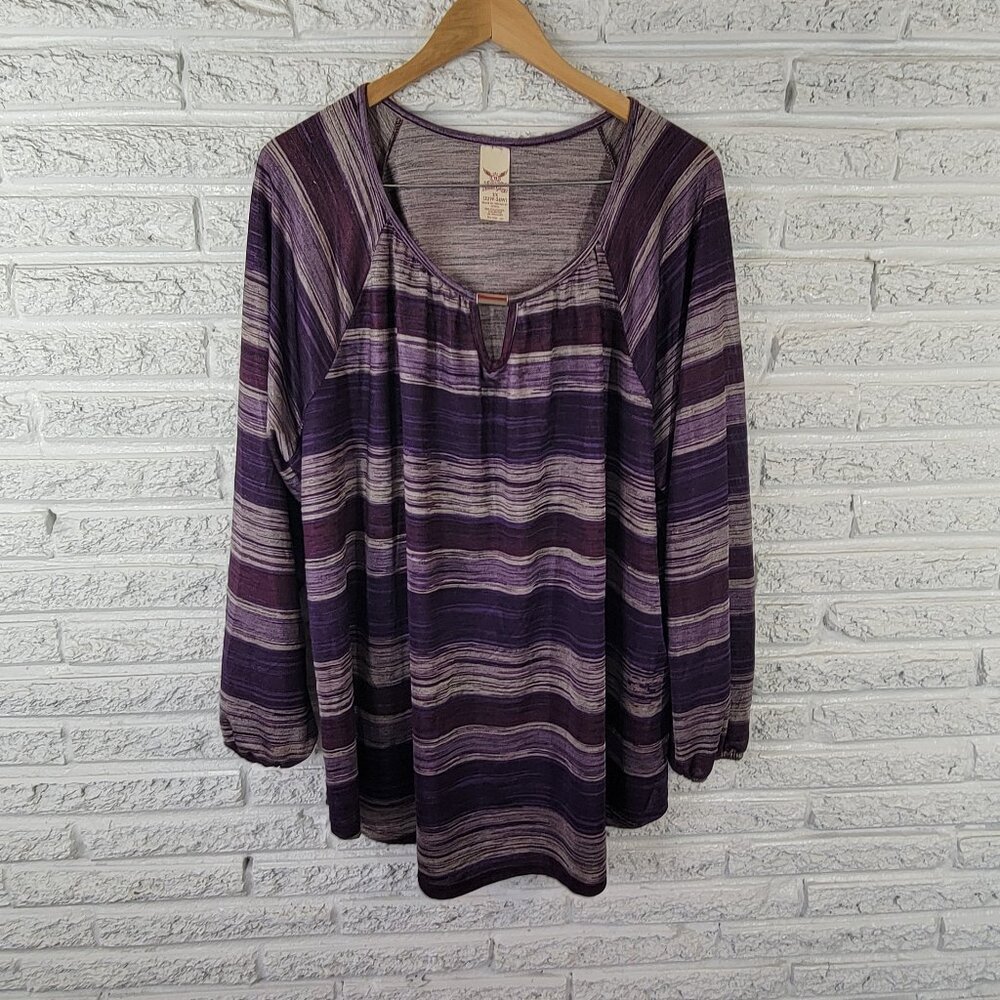 Faded Glory Women's 3X Tunic Purple Silver‎ Striped Keyhole Sheer STR209XE